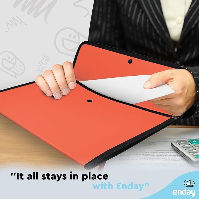 Square Flap Document Holder Red, Expanding File Folder, A4 Letter Size Reusable Filling Envelopes, Snap Closure Wallet File Pouch Also Available in Pink, Purple, Green, Blue, Grey, 1 Pc– By Enday