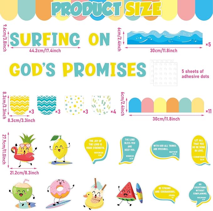 Christian Church Summer Bulletin Board Set Religious Sunday School Bulletin Board Decorations Motivational Tropical Fruit Paper Cutouts for Vacation Bible School Office Chalkboard Wall Door Decor
