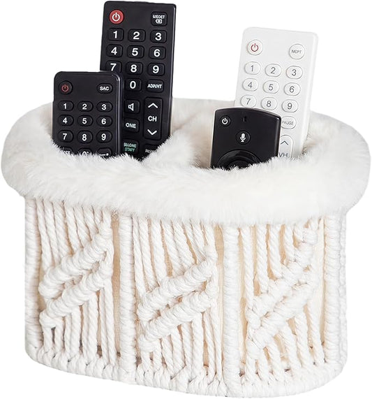 Remote Control Holder, Plush Lined TV Remoter Holder Caddy, Nightstand Desk Dresser Bedside Table Storage Organizer for TV Remotes, Media Controllers, Glasses, Office Supplies (Beige, 2 Slots)