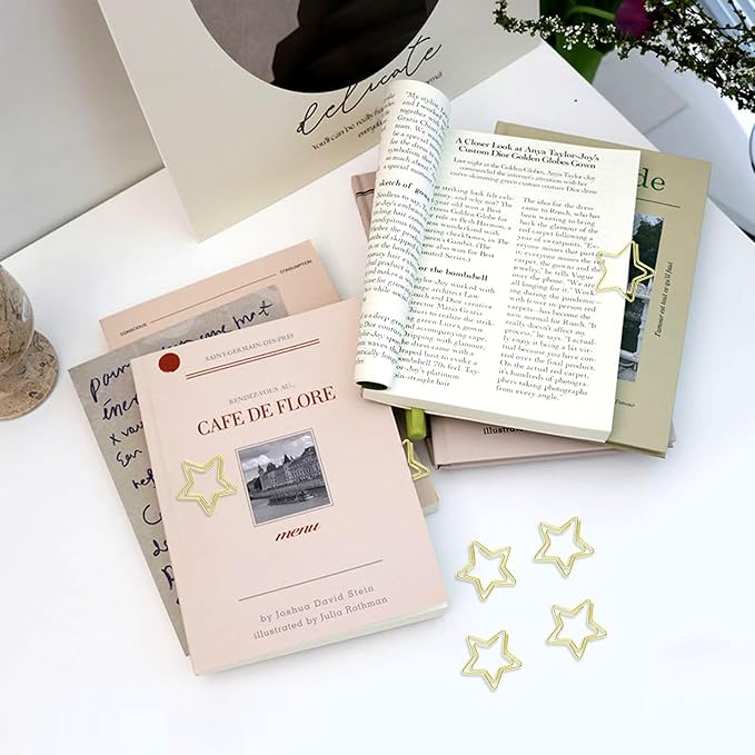 yueton 50PCS Golden Star Shape Paper Clips Cute Five Pointed Star Paper Clips Funny Bookmarks Clips for Office Supplies Household Wedding Decoration
