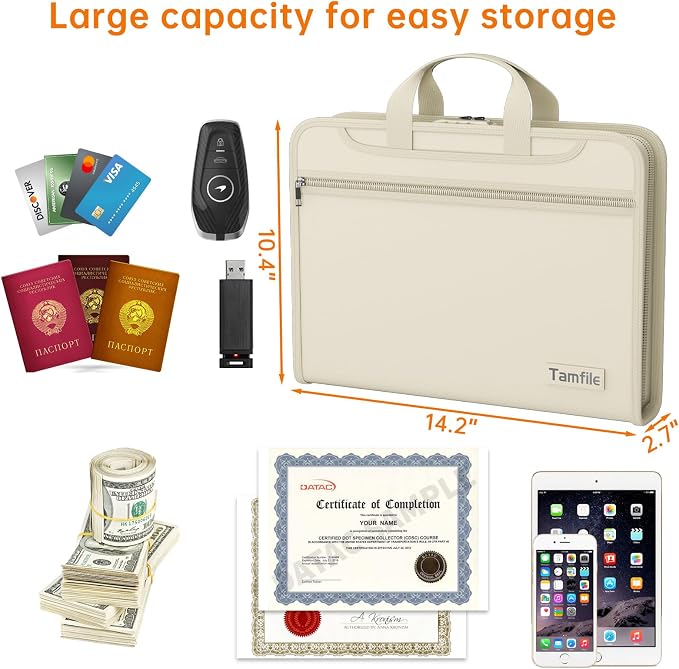 Fireproof Accordion File Organizer with Lock, 5200℉ Document Organizer | Thickened, 13 Colorful Pocket, with Zipper & Labels, Important Document Organizer, Expanding File Folder, with Handle, Black