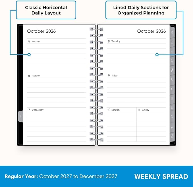 Blue Sky 2027 15-Month Weekly and Monthly Mini Planner Calendar, Includes October 2026 - December 2027, 3.625" x 6.125", Flexible Cover, Wirebound, Laminated Tabs, Enterprise