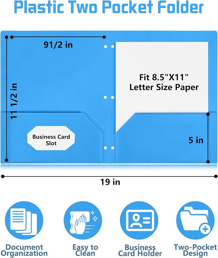 Cesil 6 Pack Folders with Pockets 3 Hole Punched, Plastic Pockets Folders for 3 Ring Binder with Labels, Heavy Duty Binder Folder, 2-Pocket Folder for Document, Colored File Folders Letter Size