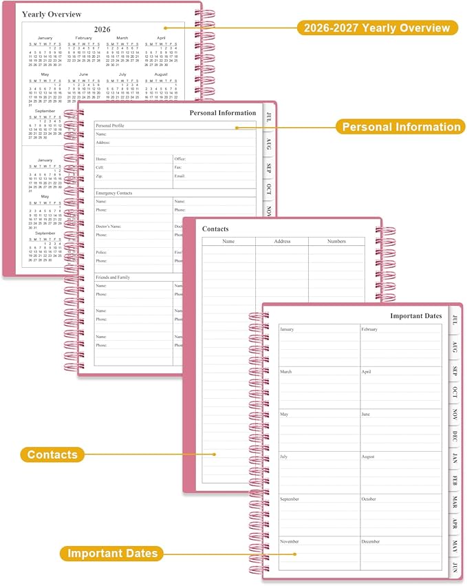 Academic Planner 2026-2027 - Weekly & Monthly Planner from July 2026 to June 2027, Agenda 2026 2027 with Inner Pocket, Elastic Band, 6.4" x 8.5", Pink