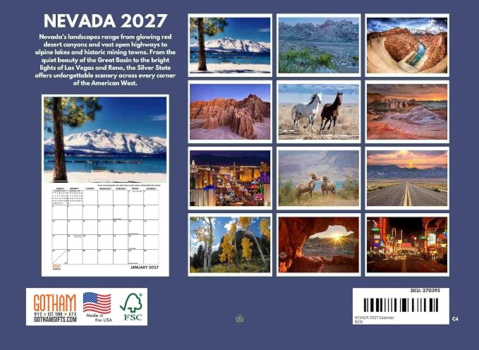 Nevada Calendar 2027 Monthly Wall Calender 12 Month
