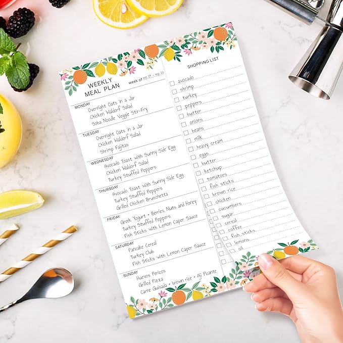 Sweetzer & Orange Fruity Weekly Meal Planner and Grocery List Magnetic Notepad. 7x10” Meal Planning Pad with Tear Off Shopping List. Plan Weekly Menu Food for Weight Loss or Dinner List for Family!