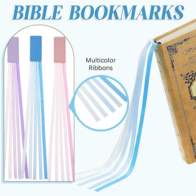 Outus 3 Pieces Bible Ribbon Bookmark Markers Artificial Leather Bookmark with Ribbons for Books Office(Lively,Morandi)