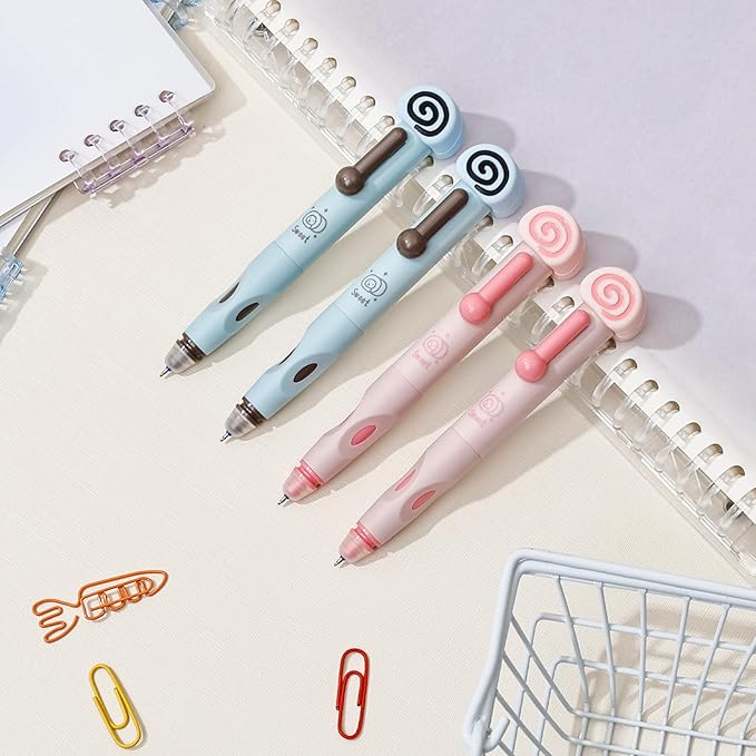 Temiary 4 Pcs Cute Retractable Erasable Gel Pens, 0.5 mm Fine Point Blue Ink Pen with 12 Pcs Refills, Make Mistakes Disappear, Writing and Crossword Puzzles for School Office Supplies (Pink & Blue)