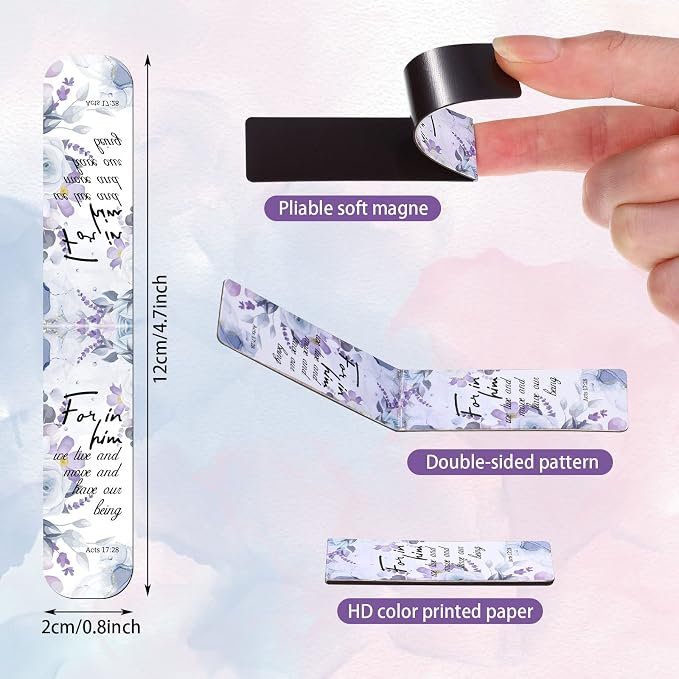 Zonon 48 Pcs Bible Verse Magnetic Christian Bookmarks 0.8x4.7in Inspirational Scripture Book Marker for Mother Women Men Religious Motivational Flower Page Clips Book Lover Reading Gift(Stylish Style)