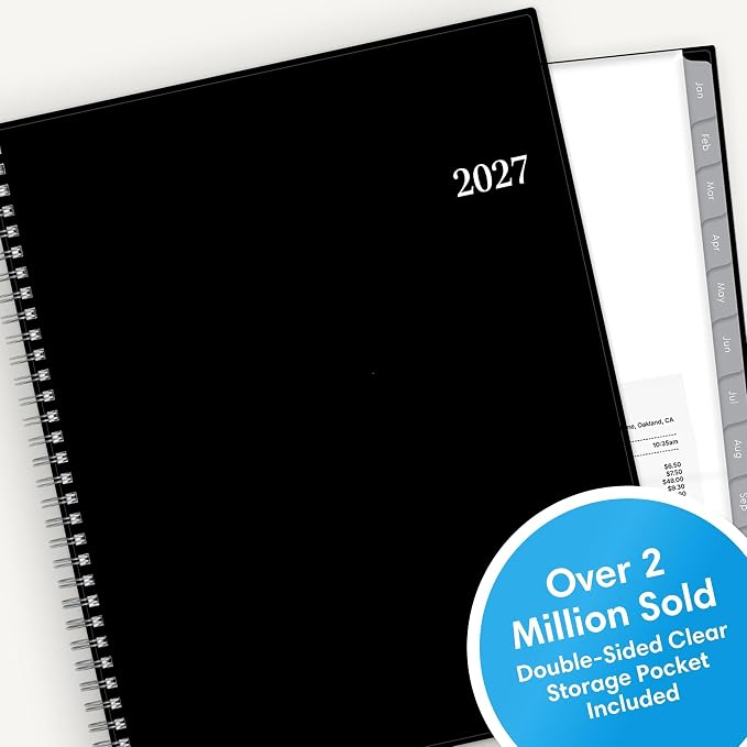 Blue Sky 2027 Weekly and Monthly Planner Calendar, Includes January 2027 - December 2027, 8.5" x 11", Flexible Cover, Wirebound, Laminated Tabs, Storage Pocket, Enterprise