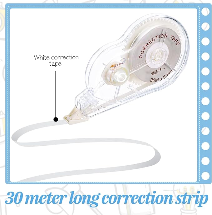 100 Ft Long Correction Tape, Tear-Resistant White Correction Tape Smooth Glide Quick Dry Correct Tapes for School Office Supplies, Crafting, Note Taking, Journal (2 Pieces)