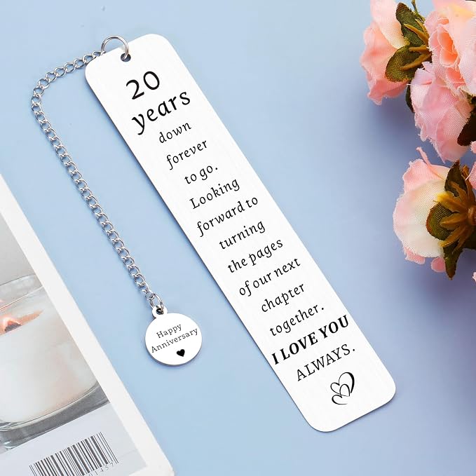 20th Anniversary, Gifts for Couple Him Her 20 Year Wedding China Anniversary Bookmark for Wife Husband or Parents - Twenty Anniv. for Women Men Platinum Anniversarys Marriage Presents for Men