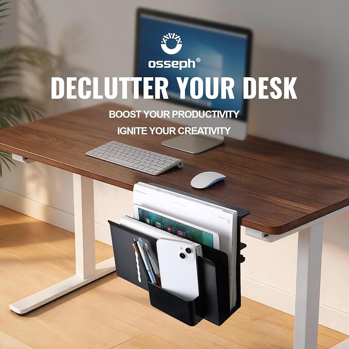 2 Tier Desk Side Laptop Holder, Under Desk Laptop Holder, Clamp On Desks Shelf for Tablet,Files, Accessories, No Drill Hanging Desk Caddy for Office and Home, Load 30Lbs