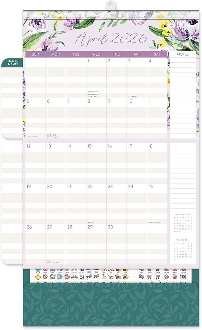 Orange Circle Studio 2026 Do It All Wall Calendar, Bella Flora, Family Monthly and Weekly Planner, Hanging Organizer, Aesthetic for Office, Home or School Use, Magnetic and Nail Hanging Options