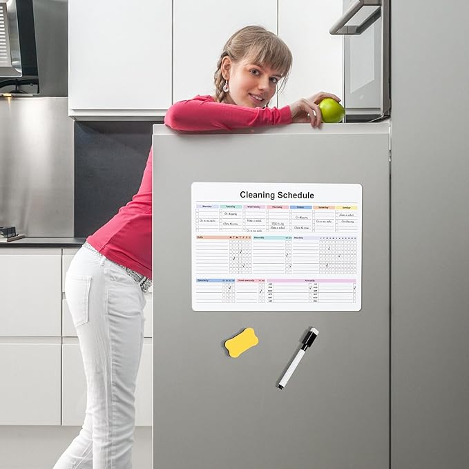 Cleaning Checklist Dry Erase Magnetic Whiteboard for Refrigerator,Daily Weekly and Monthly Checklist Planner and Household Chore-Cleaning Schedules and Checklists
