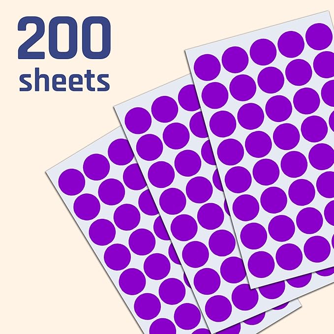TownStix 8000 Pack, 3/4" Round Dot Stickers Circle Labels - Purple