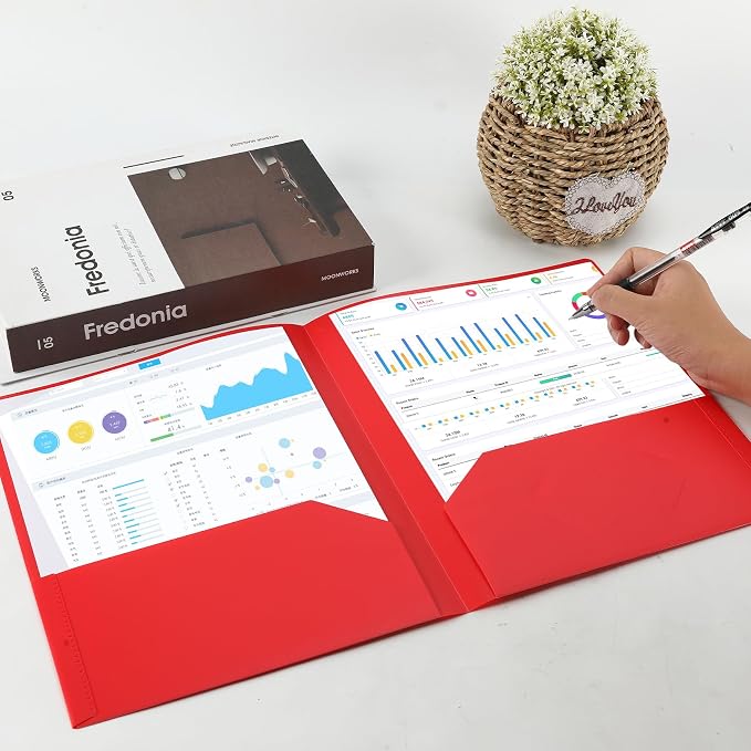 MystiCharm Folders with Pockets Back to School Supplies for Students Teacher 6 Pack 2 Pocket Red Plastic File Folders Bulk for Documents Resume Homework Paper School Office Supplies Accessories