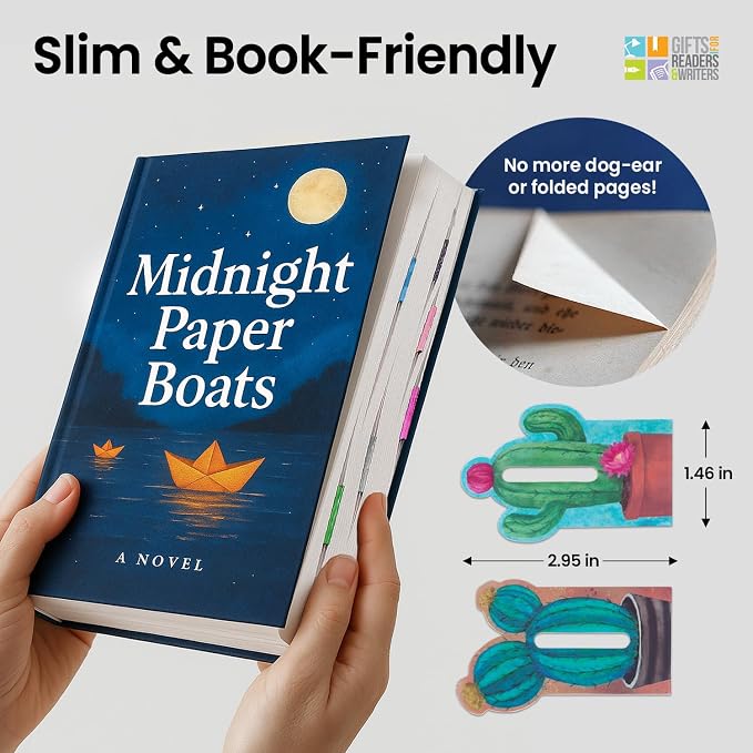 Gifts for Readers & Writers Linemarker Magnetic Bookmarks for Women & Men Cactus, Set of 2 Magnet Bookmark Clips, Magnetic Page Holder & Book Marker for Reading with Cute Bookmarks Design for Kids