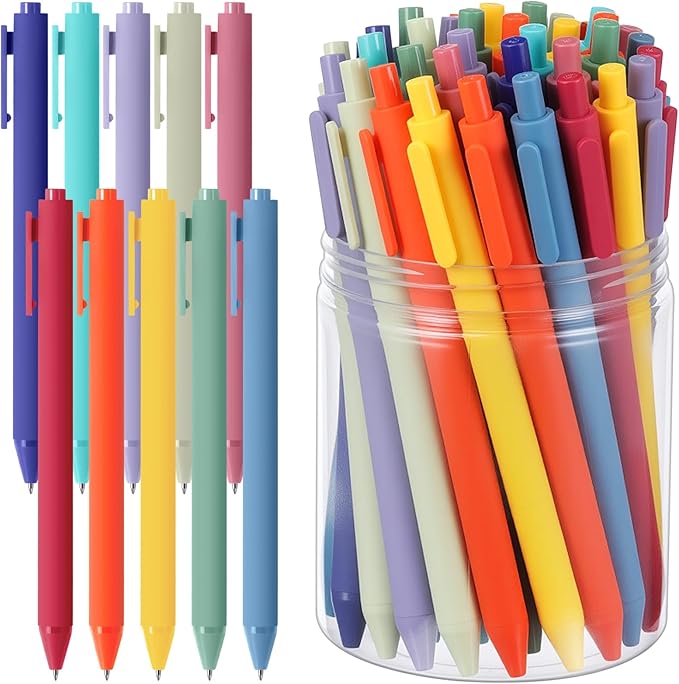 Crtiin 100 Pcs Gel Pens Bulk, 0.5mm Fine Point Black Ink Pens, Retractable Smooth Writing Quick Dry, Colored Aesthetic for School Office Journaling Teacher Appreciation Mother Day (Rainbow Colors)