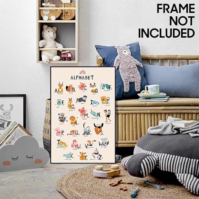 Animal Alphabet Poster, Abc Animal Poster for Toddlers, Alphabet Letters for Wall, Educational Learning Posters for Toddlers 1-3, Classroom Must Haves Poster, Baby Nursery Print 24x36in Unframed