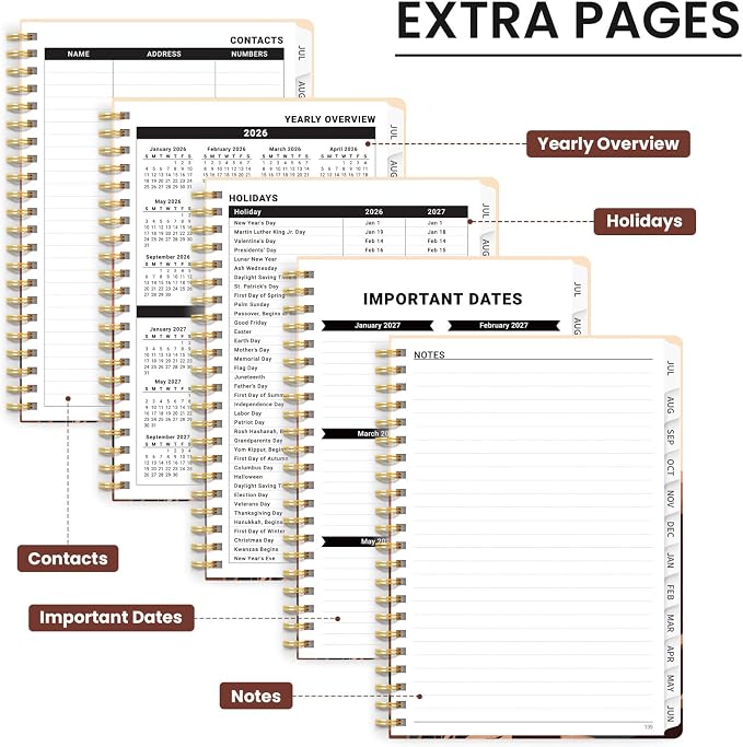 Planner 2026–2027, Academic Planner Weekly and Monthly Calendar Jul 2026 – Jun 2027 Hardcover Planner with Tabs and Pocket, Spiral Bound Agenda Book for Student & Teacher, 6.3" x 8.5", Desert Panther