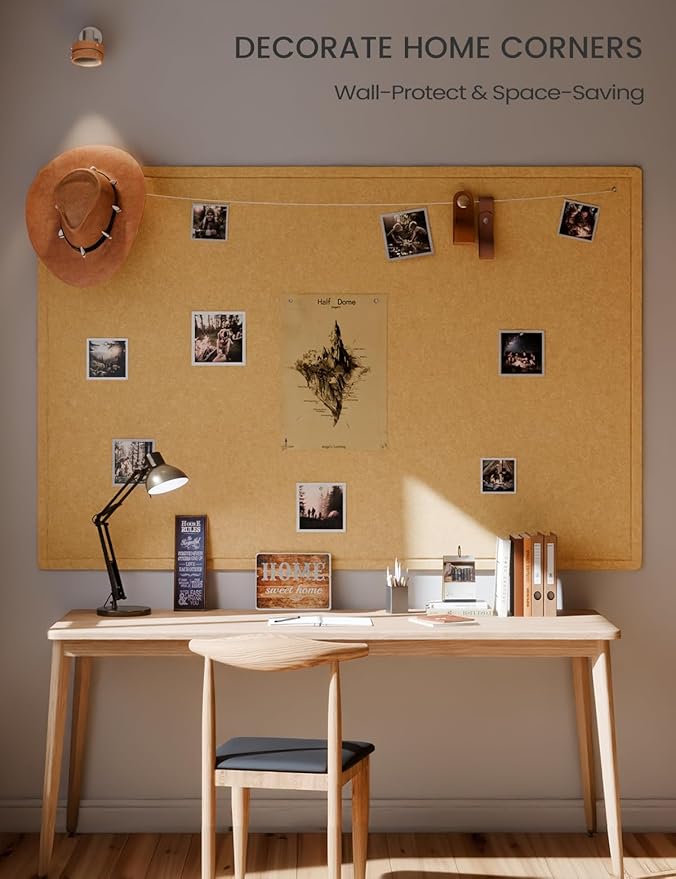 Fluxynara Large Bulletin Board, 70.8" x 47.2" Cork Board Alternative with 48 Safe Removable Adhesive Tabs, Foldable Felt Pin Board for Home Office, Classroom, Bedroom,Entryway for Walls—Mustard Yellow
