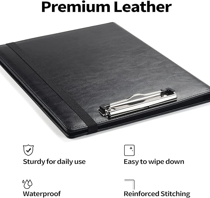 Sooez Padfolio Clipboard, Portfolio Organizer with Notepad, Premium PU Leather Clipboard Folder for Legal Pad, Versatile Clipfolio with Storage, Letter Size Document Holder for School Office Navy Blue