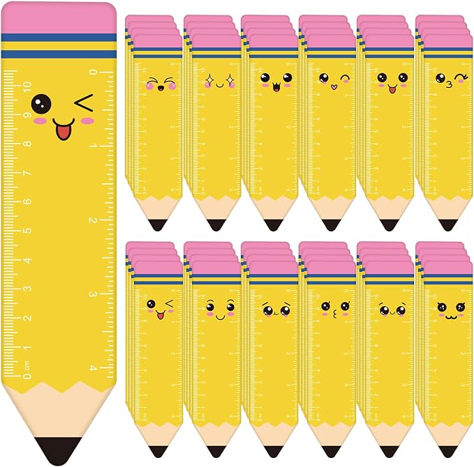 Kosiz 120 Pcs Cute Pencil Bookmarks Ruler Bulk Gifts Back to School Gifts Classic Yellow Spiritual Reading Rulers Party Favors for Classroom Rewards Booklover Students Office Favors