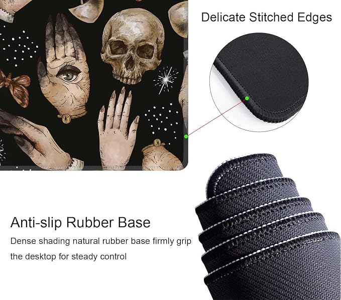 Gaming Large Mouse Pad with Stitched Edges, Witchcraft Magical Skull Pattern Desk Mat, Extended Keyboard Pad, Non-Slip Rubber Base Desk Pad for Keyboard and Mouse, 31.5X11.8 inch