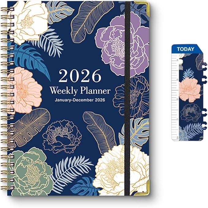 Academic Planner 2026, A5 Weekly & Monthly Calendar Planner with Tabs, PVC Bookmark, Metal Corner Protectors, Inner Pocket, 8.54 × 6.22" Hardcover School Daily Agenda Book for Teacher Student (Purple)