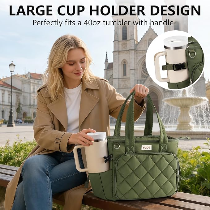 Large Bible Bag w/Bible Cover Case for Women, Puffer Bible Tote Bag Quilted Church Bag Carrying Case w/Shoulder Strap, Bible Study Supplies Journaling Kit Accessories Women Christian Mothers Day Gifts