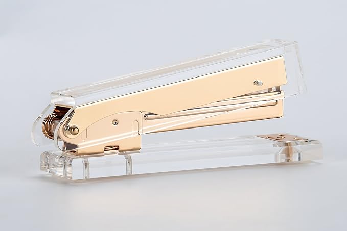 Clear Gold Toned Acrylic Stapler by DS DRAYMOND STORY - Fits Standard Staples (24/6 or 26/6) - Graduation Gifts Gold