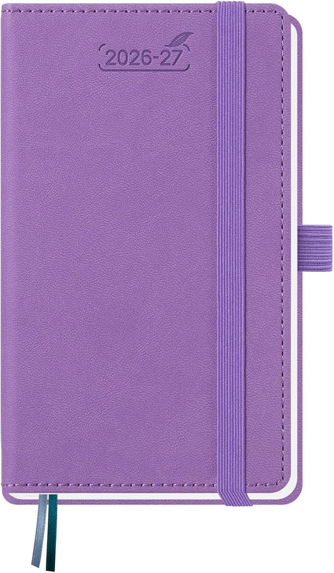 BEZEND Pocket Planner 2026-2027 Weekly and Monthly (3.5" x 6") 18 Months Small Academic Calendar (Jul 26-Dec 27) Ideal for Students, Work & Home, Storage Pocket, PU Leather Hardcover -Lavender