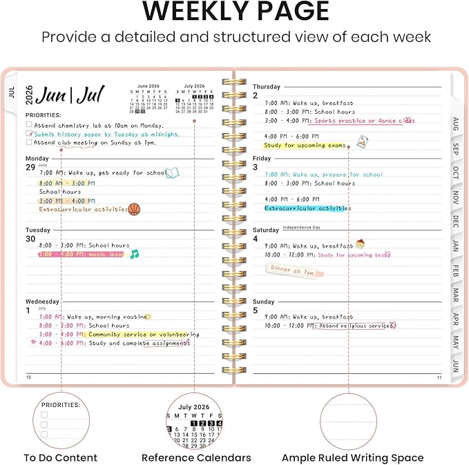 Planner 2026-2027 for Women & Men, Set of 3, Academic Monthly and Weekly Calendar Planner, Jul 2026 - Jun 2027, A5 (6.3" x 8.5"), Teacher Student Planning Book with Tabs, Ideal for Office School Supplies - Black Pink Aquamarine