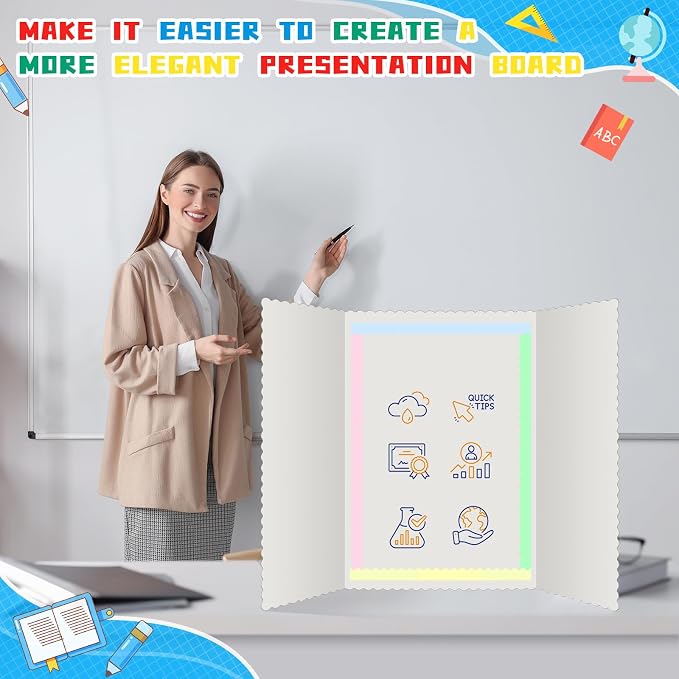 Henoyso 100 Pcs Science Fair Board Supplies Back to School Include 80 Trim Scalloped Bulletin Borders 20 Project Printable Adhesive Paper for Classroom Office Display(Macaron Color)
