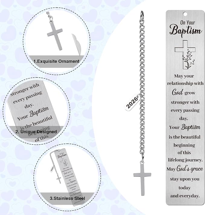 Baptism Bookmark Gifts, Christian Baptism Gifts 2026 for Girl Boys Teens Baby, Catholic Religious First Communion Confirmation Present for Godchild Women Men, Easter Basket Stuffers