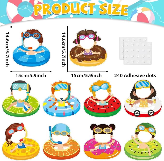 gisgfim 80Pcs Summer Cutouts Swim Ring Decorations Bulletin Board Summer Hawaiian Paper Cut-Outs Classroom Decor for Boy Girl DIY Craft Photo Wall Beach Pool Kindergarten Preschool Party Favor Supply