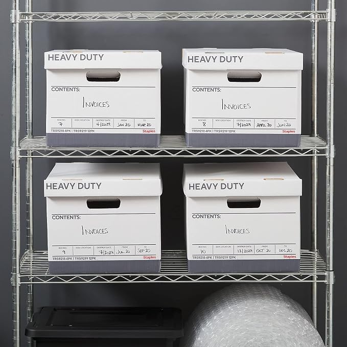 Staples Storage & Filing Box, Heavy-Duty with Handles & Removable Lid, Letter & Legal Size Documents, Stackable, 12-Pack, White/Gray