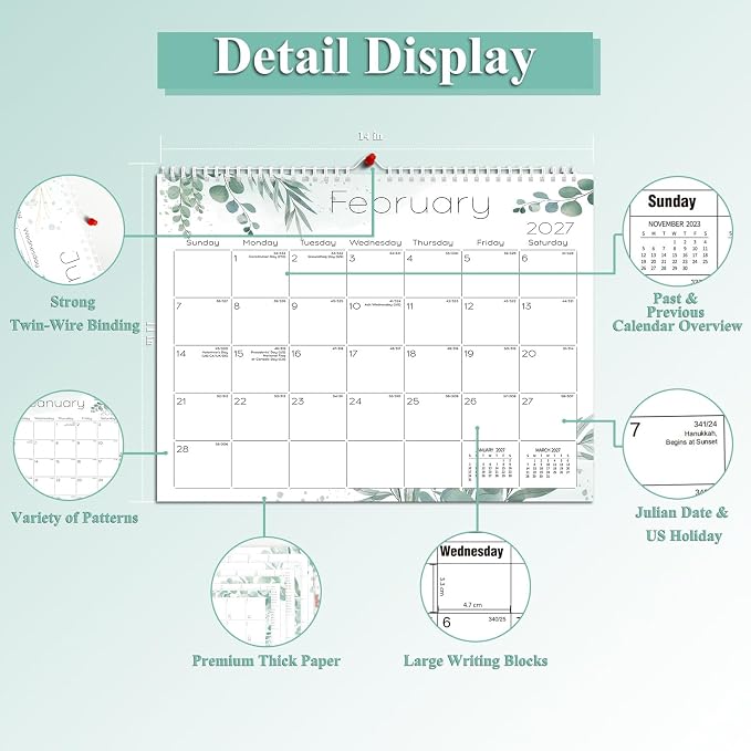 Ymumuda Wall Calendar 2026-2027,11"×14", 18 Months from JAN. 2026 to JUN. 2027, Hanging Calendar Spiral Binding, Unique Monthly Calendar for Easy Planning，Perfect for School Office Work Schedule