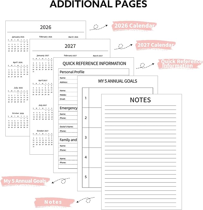 2026-2027 Planner, Weekly and Monthly Planner, July 2026-June 2027, Calendar Planner A5 (6.1" x 8.4") with Tabs, Inner Pocket for Home School Office Supplies, Pink