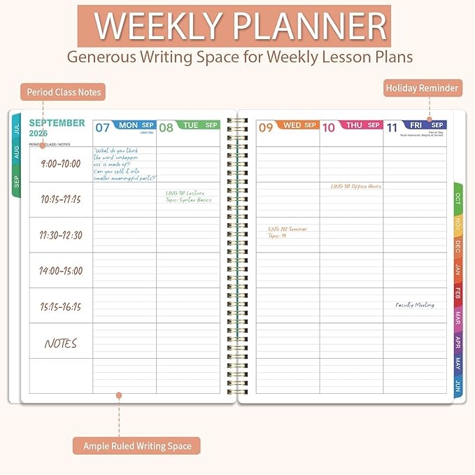 Teacher Planner 2026-2027 - Academic Planner Teacher Lesson Planner 2026-2027, July 2026 - June 2027, 8.5" x 11", Lesson Plan Book, Weekly & Monthly Lesson Calendar with with Colorful Laminated Tabs, Quotes, Inner Pocket