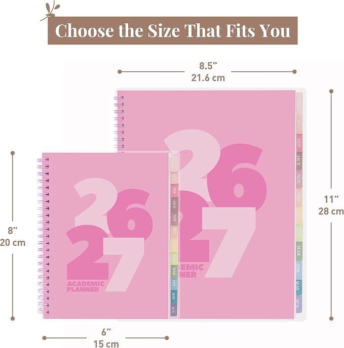 Rileys Academic Planner 2026-2027, Daily, Weekly & Monthly Planner, July 2026 - June 2027, Student Notes Pages, Twin-Wire Binding, Weekly Agenda for School & Work (8 x 6-Inches, Chunky, Pink)