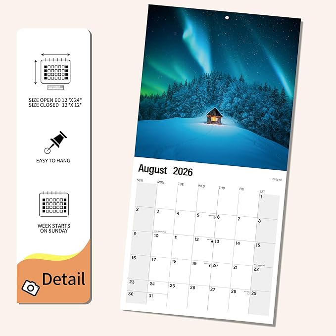 Wall Calendar 2025-2026 Planner Calendar - AURORA Hangable Monthly Wall Calendar with Large Blocks for Organizing & Planning, Academic Schedule, Home, Office & family, Thick & Sturdy Paper (12"x24" Open)