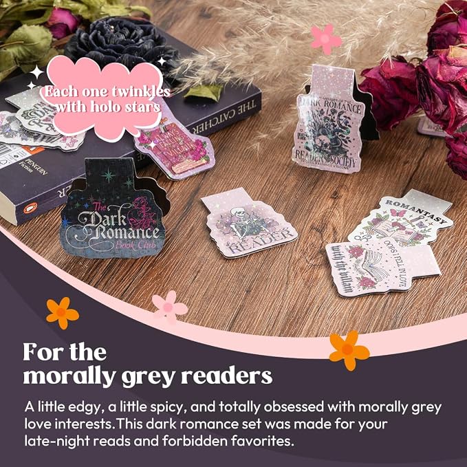 Kaciola Studio 12PCS Glittery Magnetic Bookmarks for Women, Dark Romance Theme Funny Magnetic Bookmarks, Magnets Cute Book Marks for Book Lovers Gifts, Cute Gifts for Romance Reader Friends Girls