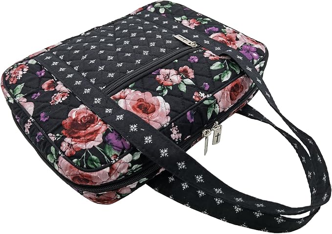 DIWI Quilted Bible Cover Extra Large Sizes 11.25 X 8.25 X 2.75 Inches Bible Tote Good Book Case (XL, C2 Rose Beauty)
