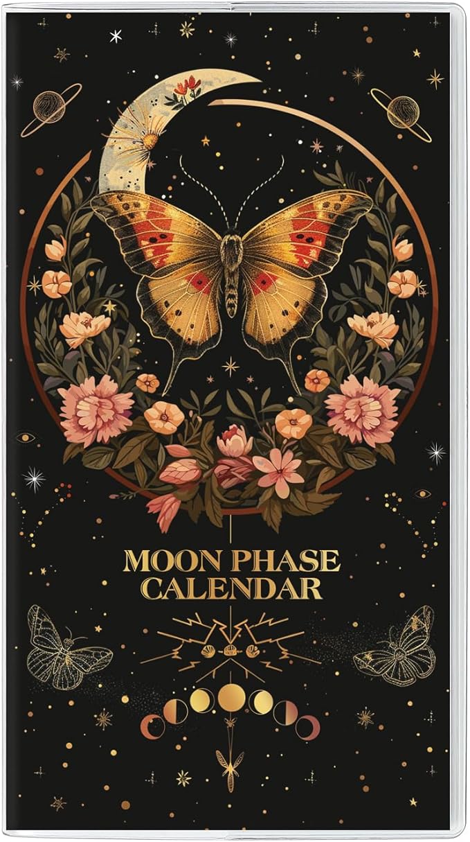 Pocket Calendar 2026-2027, Moon Phrase Purse Planner - 3.7" x 6.7" - Runs from January 2026 Until December 2027, 2026 Monthly Pocket Calendar with PVC Cover for Office