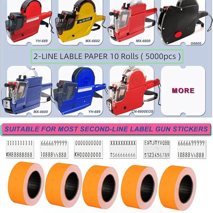 10 Rolls Labels Paper Suitable for MX-6600, MX-6602, YH-689 Price tag 2-line Marking Gun Pricemarker Labels (Without Gun
