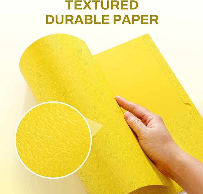 SUNEE Folders with Pockets, 50 Pack File Folders with Business Card Slot, Textured Paper, Fit Letter Size Paper, Paper File Folder for School Office Home Business, Yellow