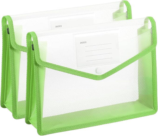 PATIKIL Plastic Expanding File Folders, 2 Pack B5 File Folder Envelopes Letter Size Document Organizer Supplies with Snap Closure for Classroom Office, Green, Horizontal