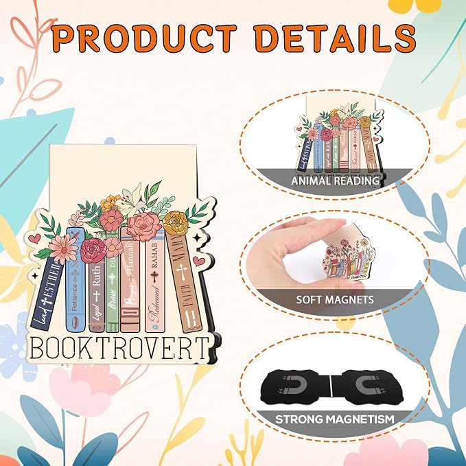 Book Lovers Magnetic Bookmark Gifts - Cosmisun 16 Pcs Reading Bookmarks for Women Cute Funny Book Mark Magnetic Cat Flower Book Mark Bookmark Page Markers Clip for Women Reading Students Teachers